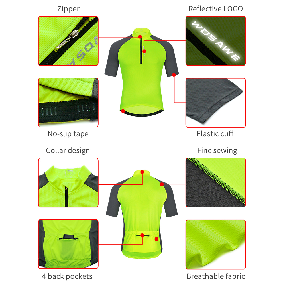 Cycling Shirts Tops WOSAWE Men's Cycling Jersey Short Sleeves Breathable Cool Bicycle Bike Shirt Summer Quick Dry MTB Road Biking Jersey Men 2308