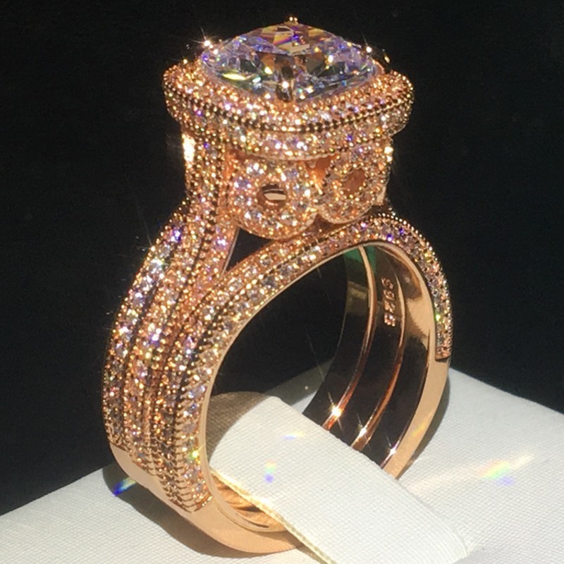 Wedding Rings Vintage 3in1 Diamond cz Ring sets 925 sterling silver Jewelry Promise Engagement band for Women men Party Bijou 230814