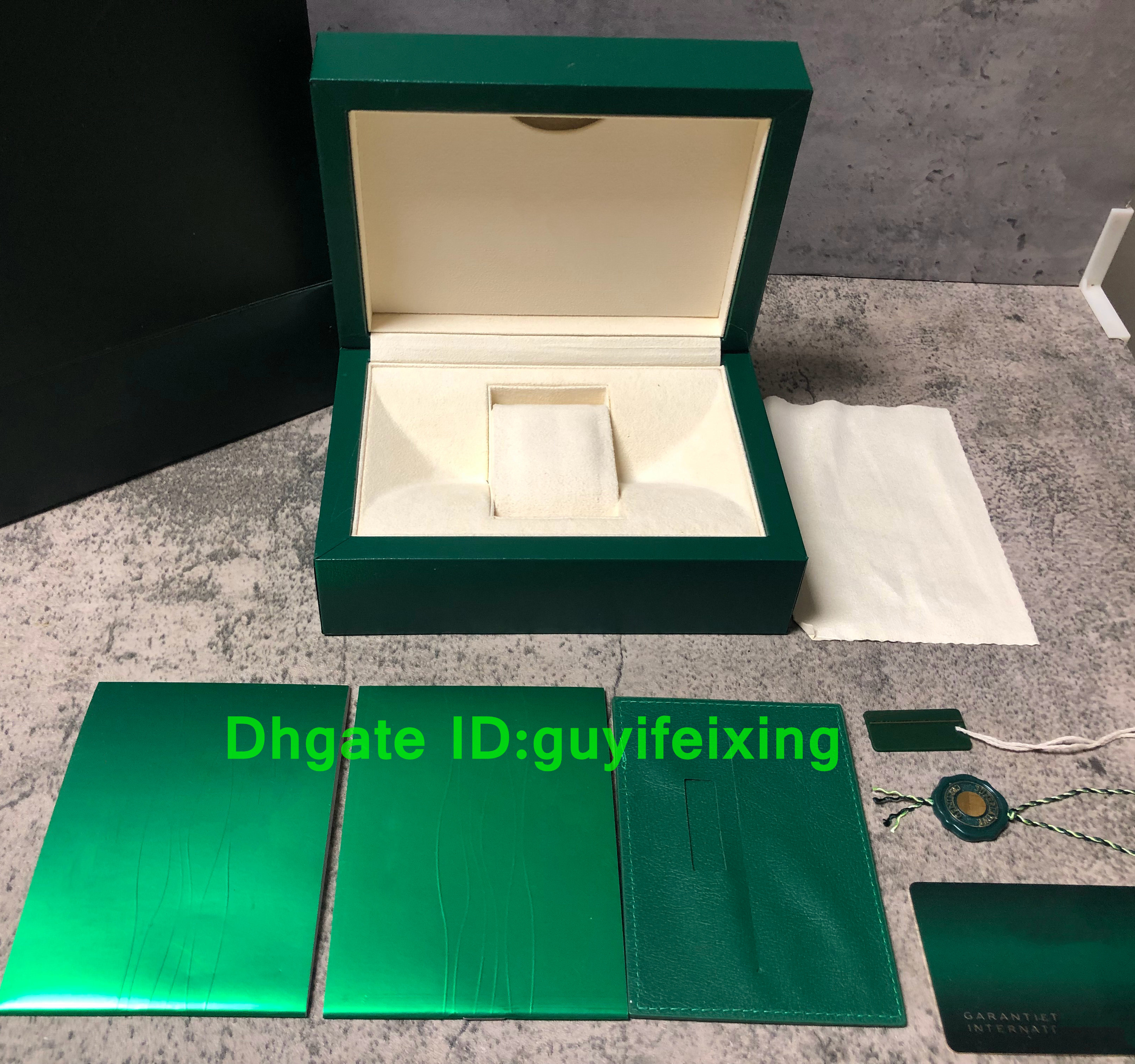 Top quality Luxury Mens / Womens Green original Watch Box Papers Card handbag certificate Wristwatch Gift Cases RLX 116610 126610 126710 126713 Wooden Clocks Boxes