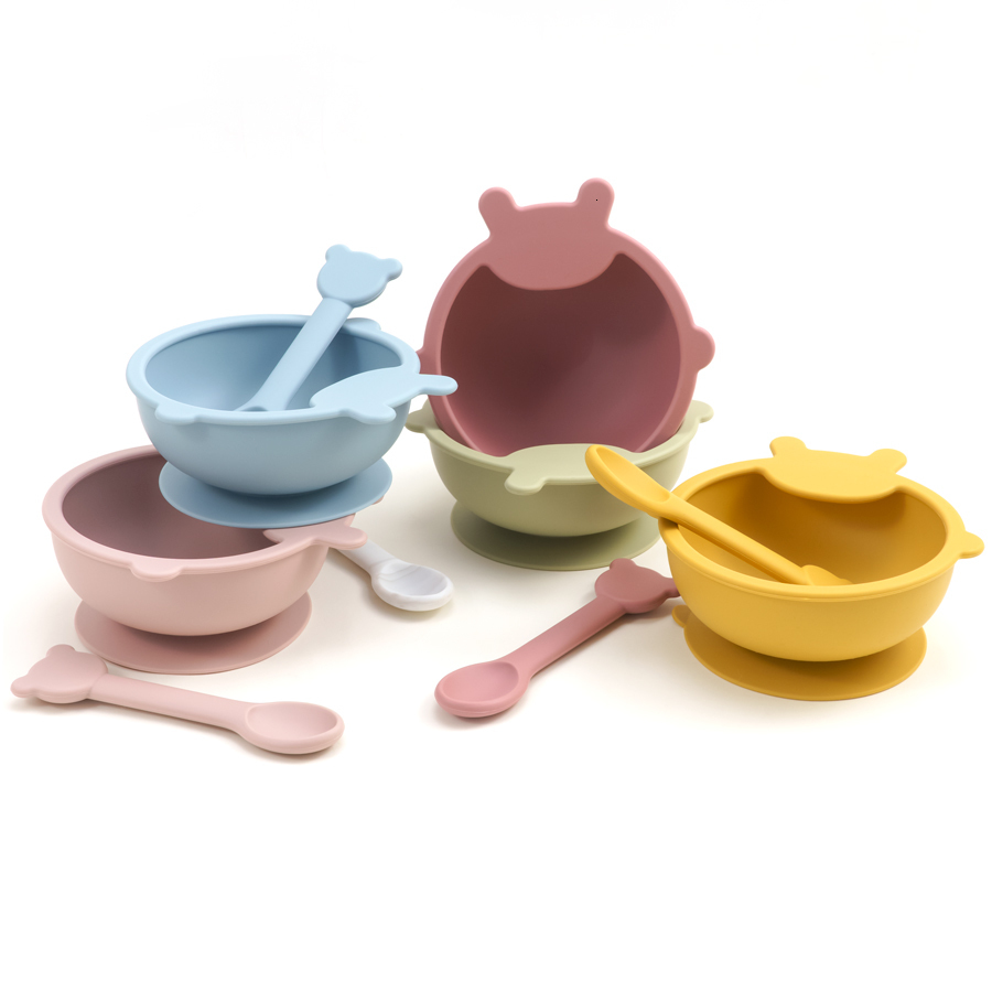 Cups Dishes Utensils 3PCS Set Silicone Baby Feeding Bowl Tableware For Kids Waterproof Suction With Spoon Fork born Kitchenware Stuff 230814