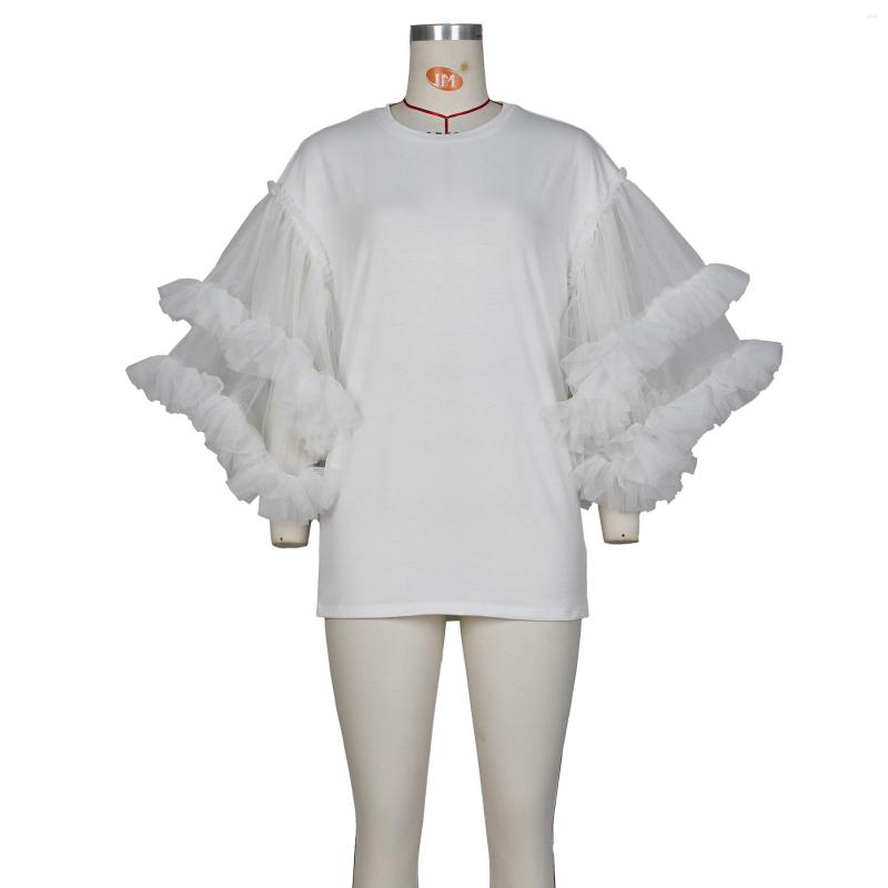 Casual Dresses Perl Women Mesh Ruffles Flare Long Sleeve Patchwork O-neck T-shirt Style Dress 2023 Street Fashion Vestidos Evening