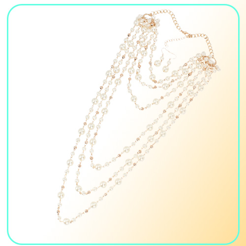 Multilayer Pearl Necklaces Sweaters Chain Multilayer Strand Chain Faux Pearls Flapper Beads Cluster Long Choker Necklace333M