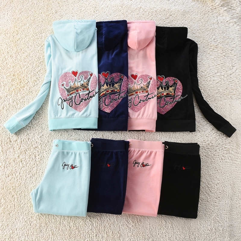 Clothing Sets Velvet Tracksuit for Girls Hooded Spring Autumn Long Sleeved Sweater Jacket and Pants Two Piece Set Velours Sportswear 230814