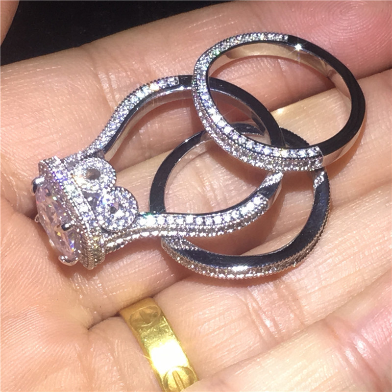 Wedding Rings Vintage 3in1 Diamond cz Ring sets 925 sterling silver Jewelry Promise Engagement band for Women men Party Bijou 230814