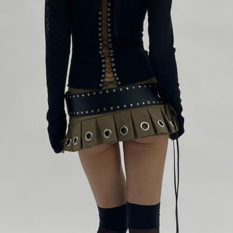 Other Fashion Accessories Belts Y2k Punk Lace Up Leather Belt Fashion Sexy Mini Short Skirt with PU Spicy Girl Pleated Waistband 230814
