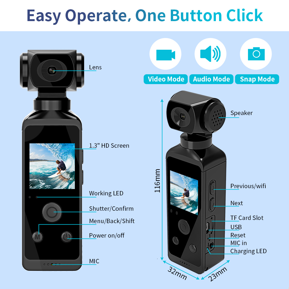 Weatherproof Cameras 4K HD Pocket Action Camera 270° Rotatable Wifi Mini Sports with Waterproof Case for Helmet Travel Bicycle Driver Recorder 230816