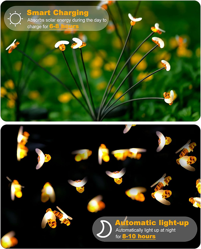 Outdoor Solar Bee Bubble balls Stars Lights Waterproof with Highly Flexible Hose Swaying by Wind Decorative for Yard Pathway Landscape Patio Solar Gar