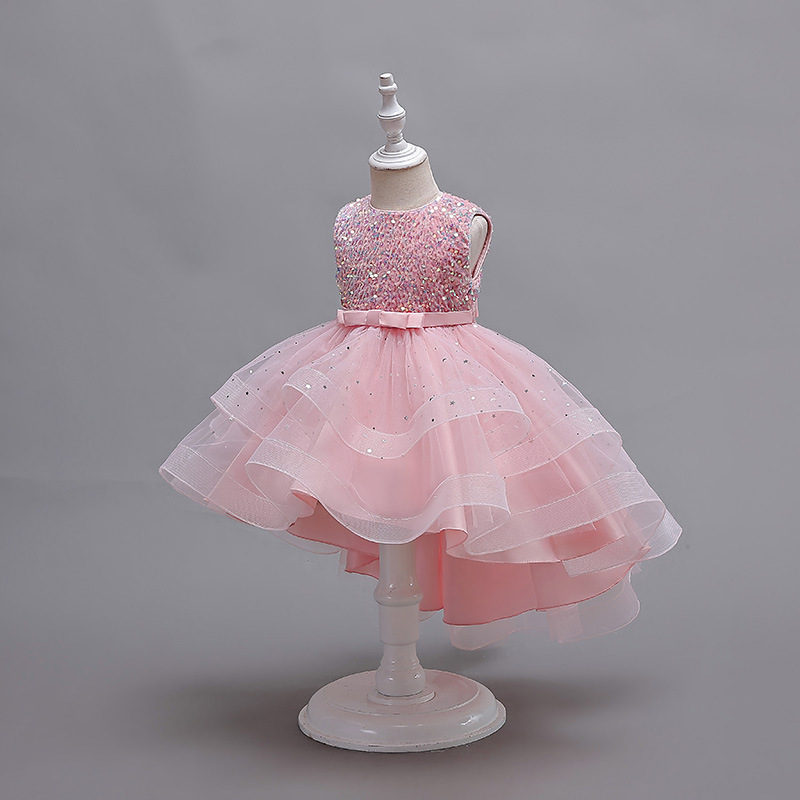 New Yellow shiny bling Flower Girl Dress Pleat Birthday Wedding Party Dresses Costumes Lace Dresses Gowns Floral Baby Pageant Gowns First Communion We
