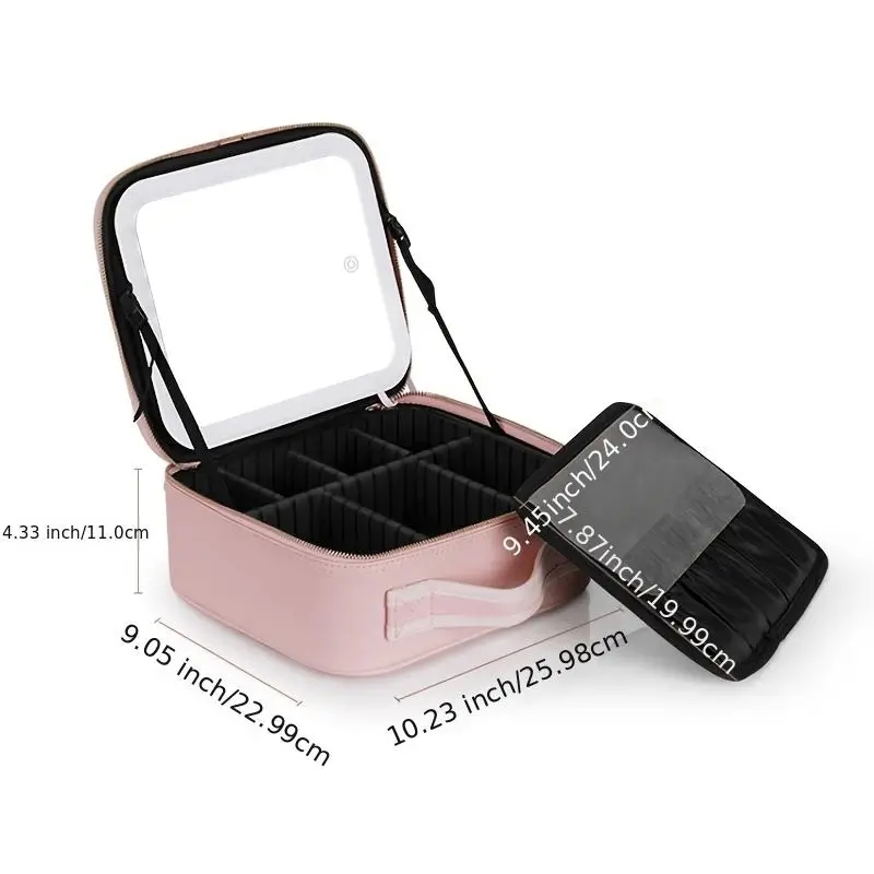 Travel Makeup Bag With Mirror Large Capacity Cosmetic Storage Box Travel Portable Makeup Bag Case With LED Light Mirror Makeup Accessories