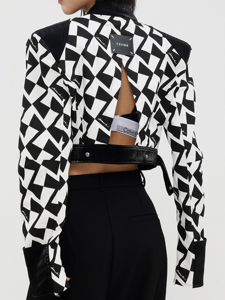 Women's Jackets SHENGPALAE Streetwear Black And Whith Contrast Short Coat Desing Piece Jacket Top 2023 Spring Clothing R1730 230815