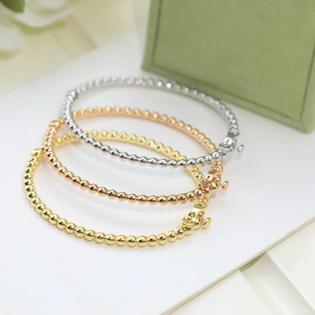 Elegant Copper Bead Bangle Bracelet Set TriTone Design Rose Yellow White Gold Finish for Womens Jewelry Collection Z250910