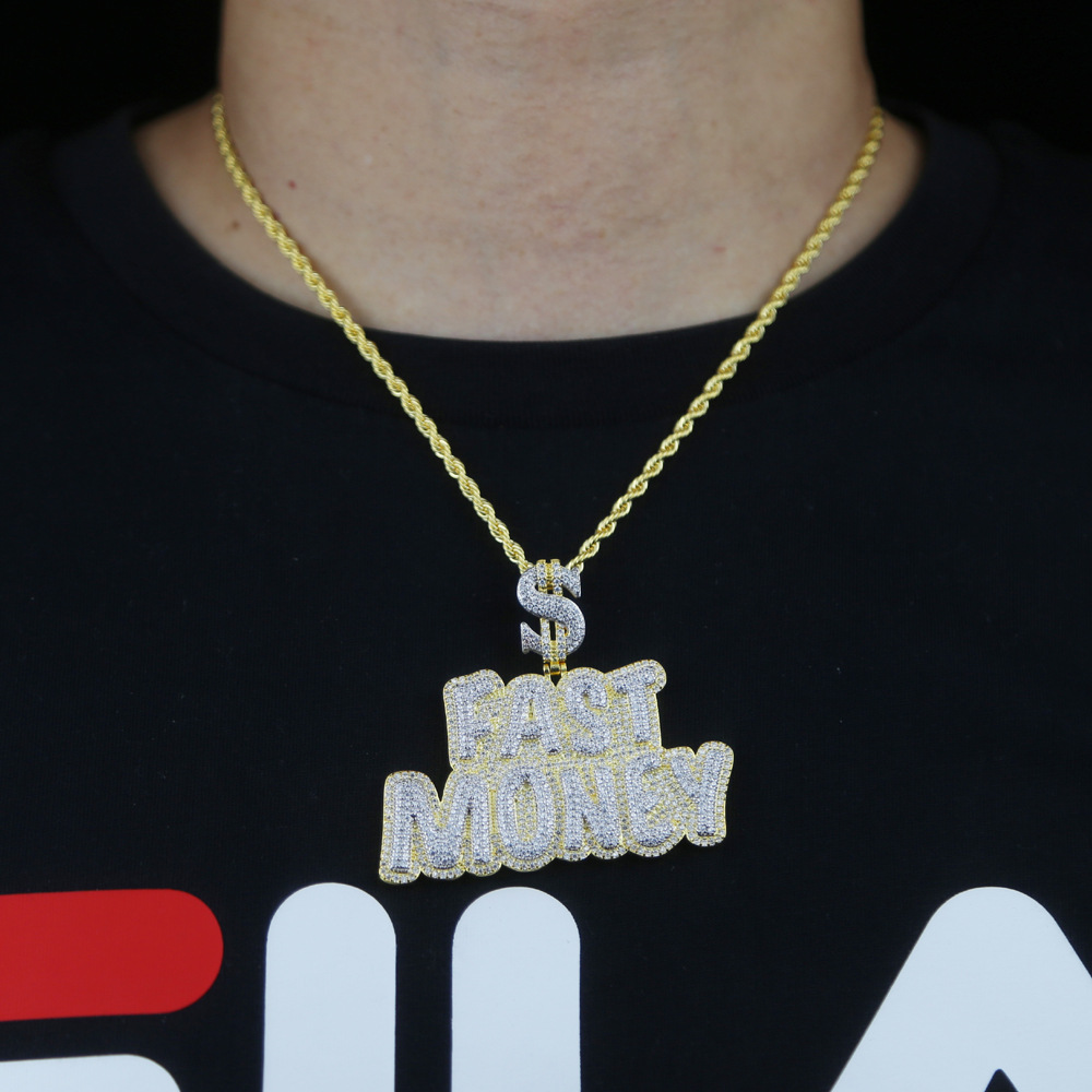 Hip Hop Large FAST MONEY Letters Pendant Necklace Jewelry Women Mens Rap Jewelry