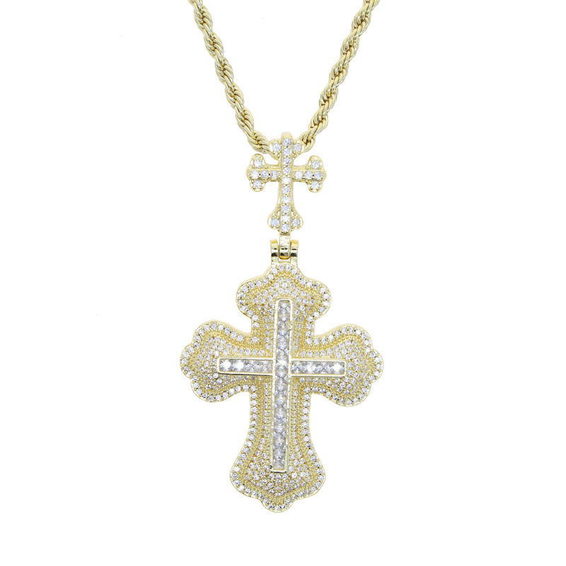 Fashion Double Cross Pendant Necklace Jewelry 18k Real Gold Plated Full Zircon