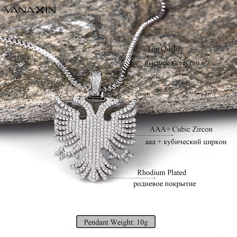 Pendant Albania Eagle Hip Hop Necklace Zircon Folk Ethnic Style Jewelry Gift 230815