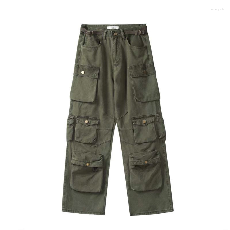 Men's Jeans Y2K Style Multi-pocket Tooling Cargo American Retro Street Harajuku Trousers Washed Mopping Pants Youth Clothing