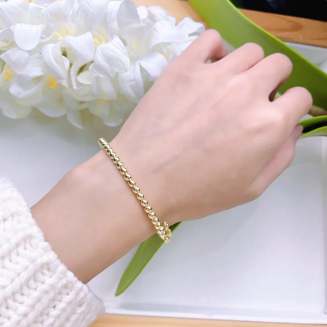 Elegant Copper Bead Bangle Bracelet Set TriTone Design Rose Yellow White Gold Finish for Womens Jewelry Collection Z250910