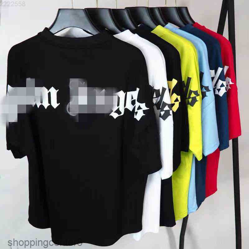 A0TY Chao Brand Palms Angels Candy Color Letter Printed Short Sleeve T shirt Men's and Women's Bf Loose Top Half