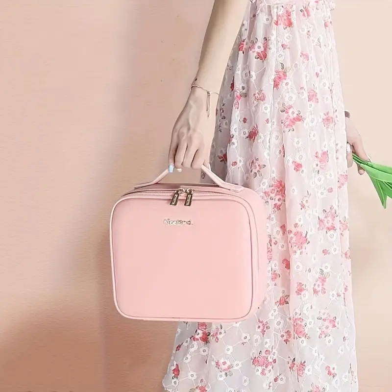 LED Lighted Makeup Bag With Mirror, Travel Makeup Train Case With Adjustable Dividers, Portable With Handle, Perfect Gift For Girls And Women