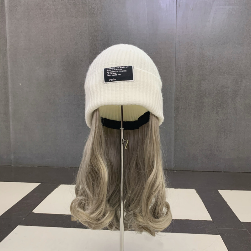 Beanie/Skull Caps Trend Long Curly Wig Hats Knitted Wig Hats Women Casual Knitted Hat Invisible Detachable Wig Cold Beanies Winter Warm Bonnets 230815