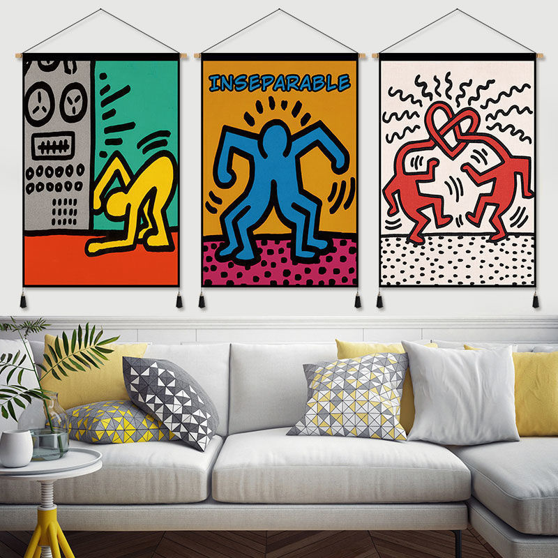 Tapestries American Graffiti Keiths Harings Tapestry Cloth Hanging Painting Living Room Decoration Painting Cartoon Villain Hanging Cloth 230816