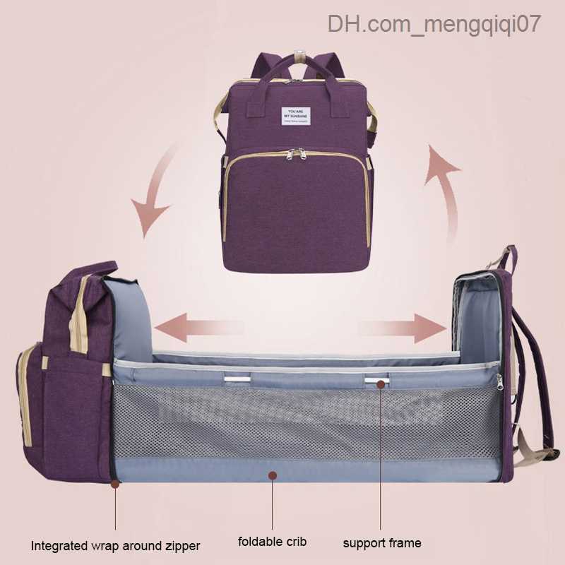 Diaper Bags New Folding Mom's Bag Lightweight Folding Baby Bed Large Capacity Baby Backpack Mom Baby Diaper Bag Z230816