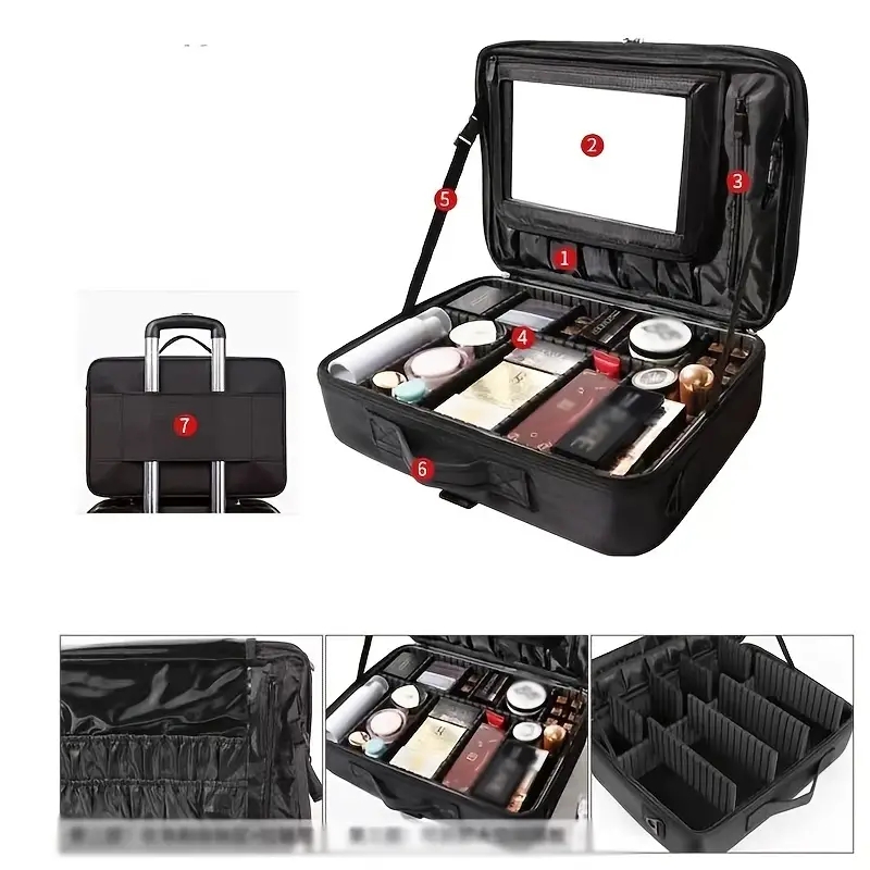 Large Capacity Waterproof Travel Makeup Train Case with Adjustable Dividers, Mirror, and Accessories - Perfect for Professional Makeup Organization