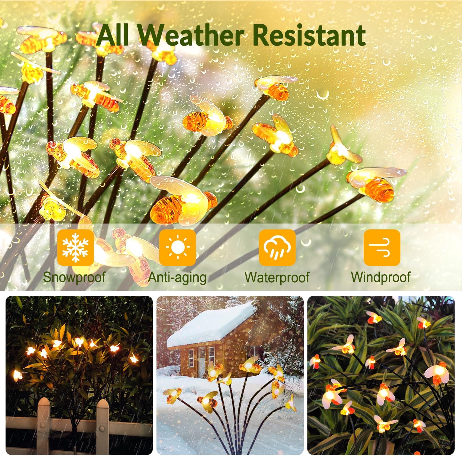 Outdoor Solar Bee Bubble balls Stars Lights Waterproof with Highly Flexible Hose Swaying by Wind Decorative for Yard Pathway Landscape Patio Solar Gar