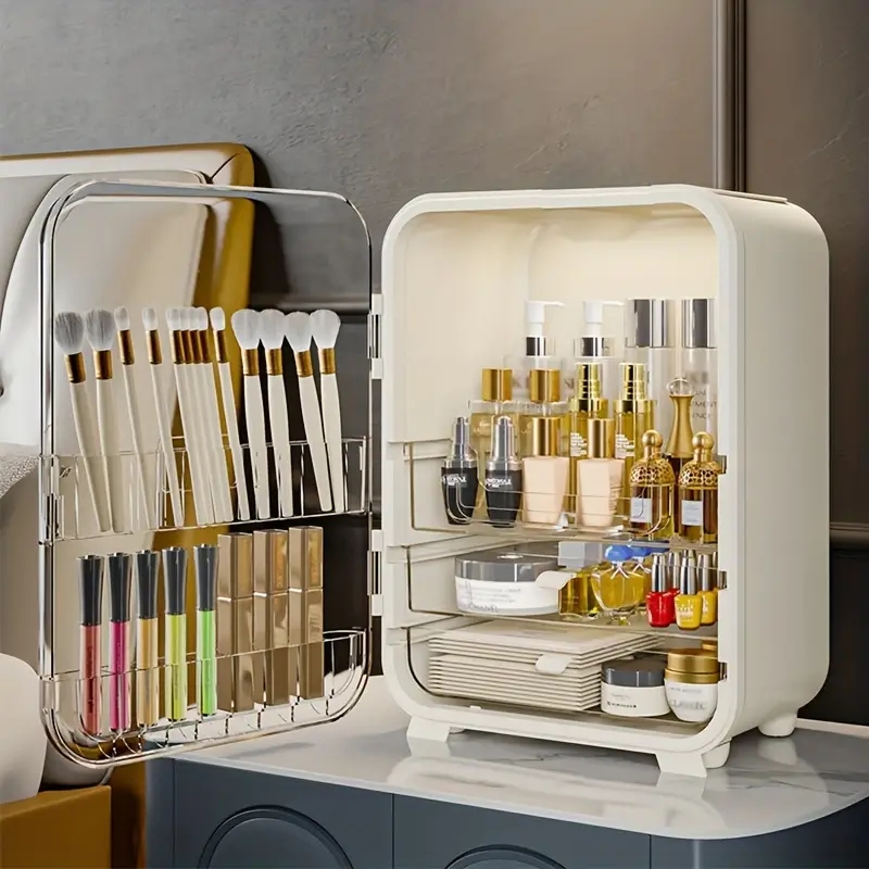 1pc Dustproof Cosmetic Storage Box - Large Capacity Makeup Brush and Skincare Products Organizer with Desktop Display