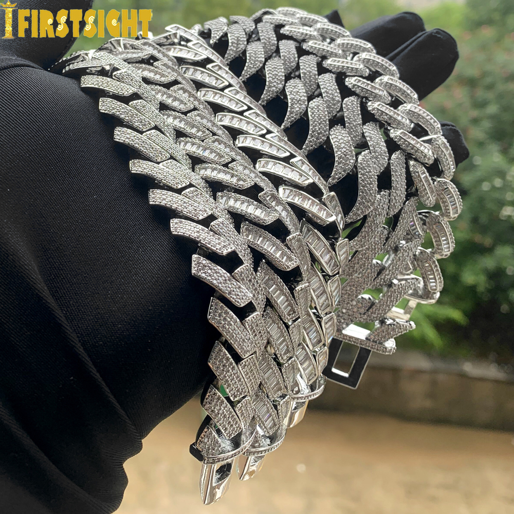 Charm Bracelets Iced Out Cuban k Bracelet For Men Prong Setting CZ Cubic Zirconia Two Tone Color Chain Bangle Hip Hop Jewelry 230815