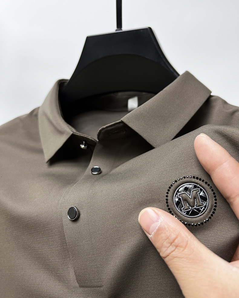 Mens Polos trend Mline embroidery POLO shirt short sleeve summer highend ice silk seamless breathable Tshirt casual mens 230815