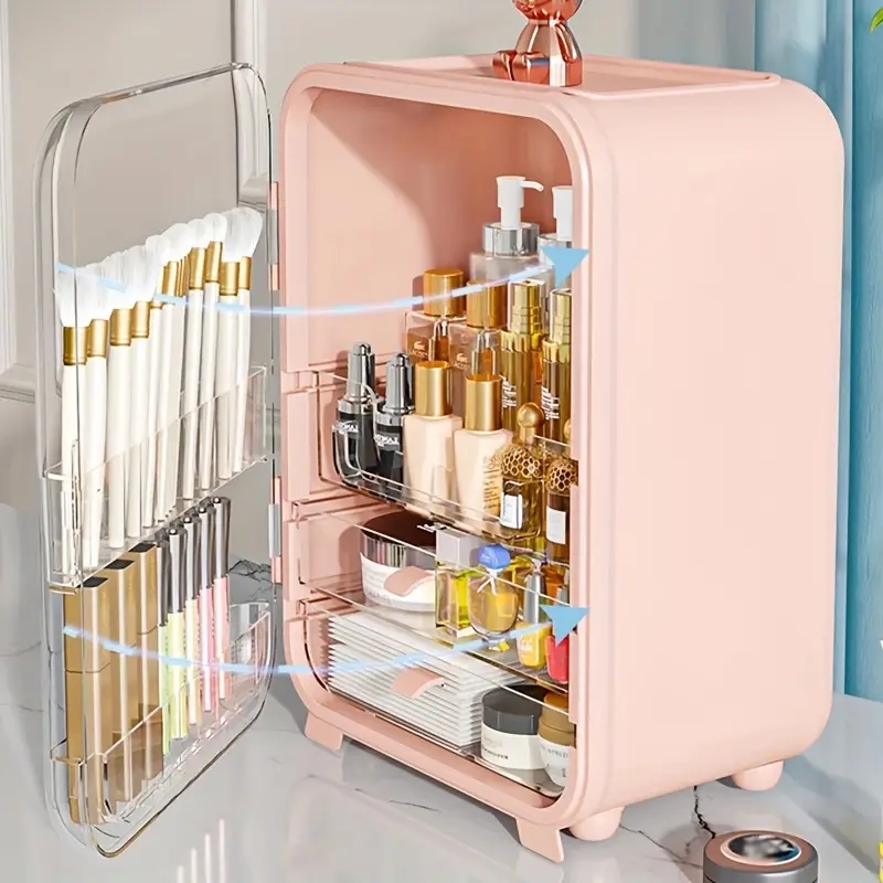 1pc Dustproof Cosmetic Storage Box - Large Capacity Makeup Brush and Skincare Products Organizer with Desktop Display