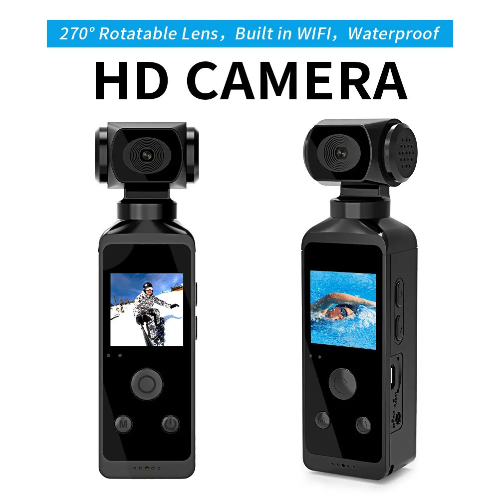 Weatherproof Cameras 4K HD Pocket Action Camera 270° Rotatable Wifi Mini Sports with Waterproof Case for Helmet Travel Bicycle Driver Recorder 230816