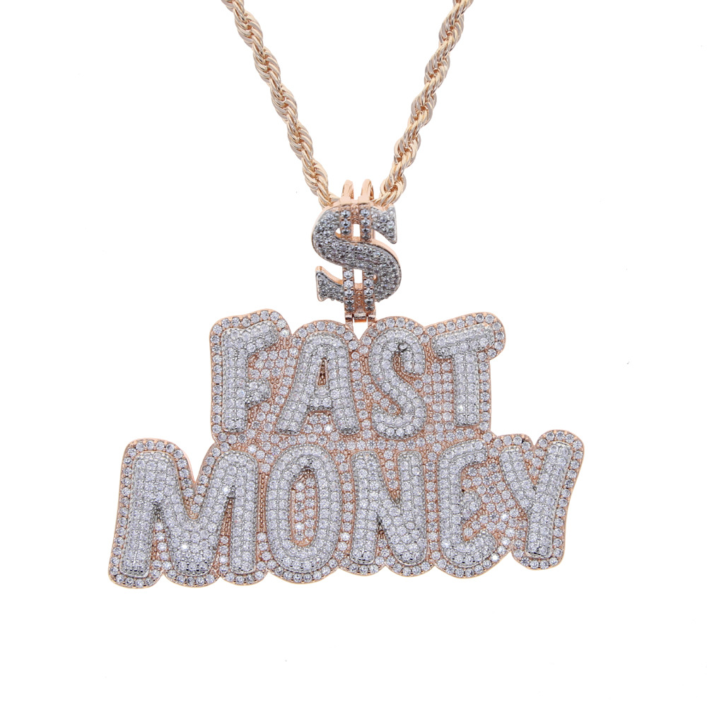 Hip Hop Large FAST MONEY Letters Pendant Necklace Jewelry Women Mens Rap Jewelry