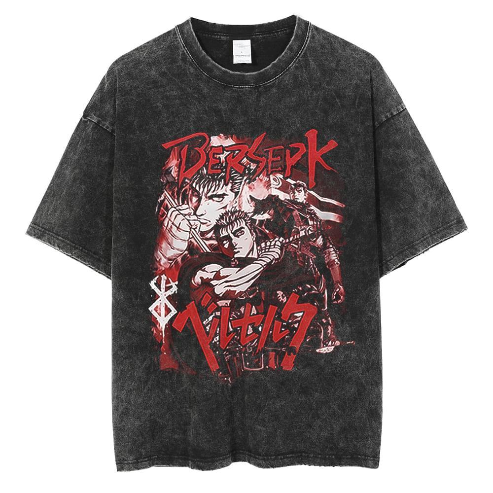 Men's T-Shirts Anime Berserk Tshirt Men Women 100% Cotton Tshirts Guts Washed Vintage T-Shirt Y2k Short-Sleeved Shirts Summer Streetwear Tops 230