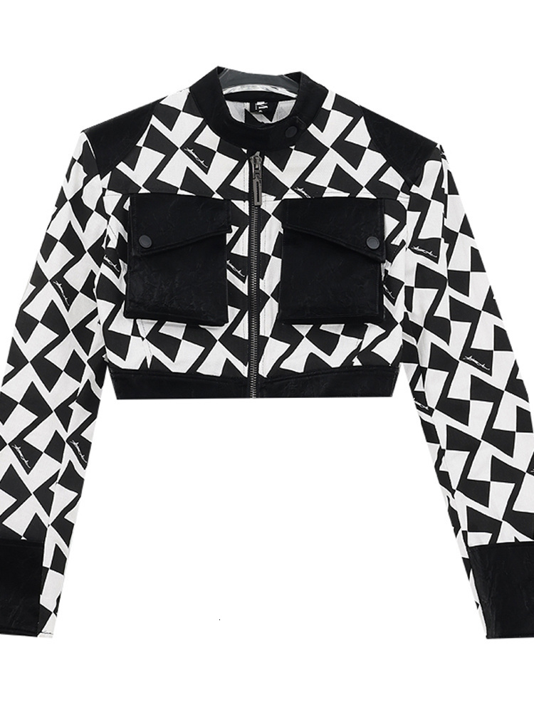 Women's Jackets SHENGPALAE Streetwear Black And Whith Contrast Short Coat Desing Piece Jacket Top 2023 Spring Clothing R1730 230815