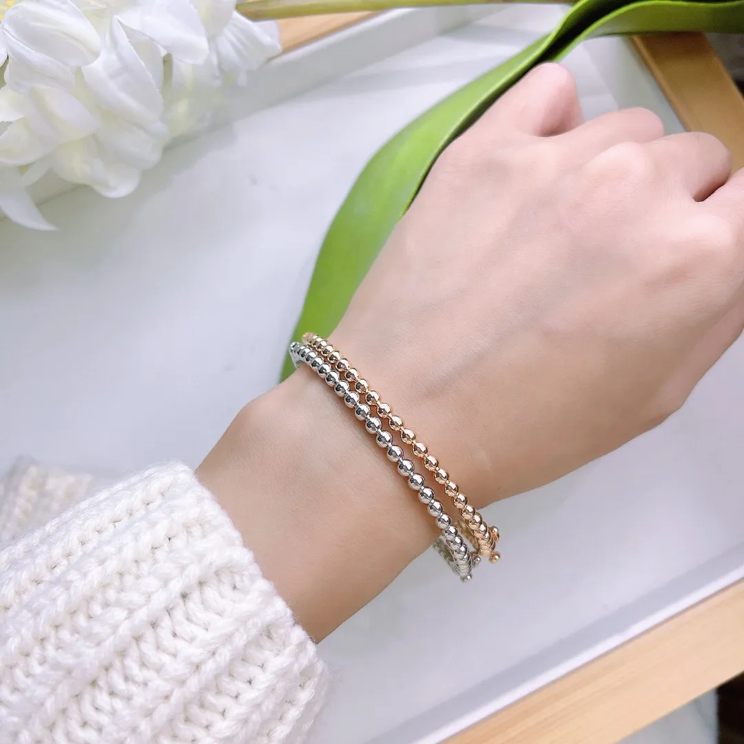 Elegant Copper Bead Bangle Bracelet Set TriTone Design Rose Yellow White Gold Finish for Womens Jewelry Collection Z250910