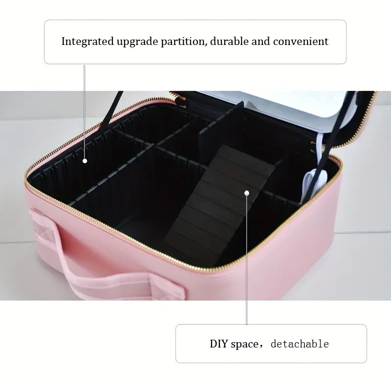 LED Lighted Makeup Bag With Mirror, Travel Makeup Train Case With Adjustable Dividers, Portable With Handle, Perfect Gift For Girls And Women