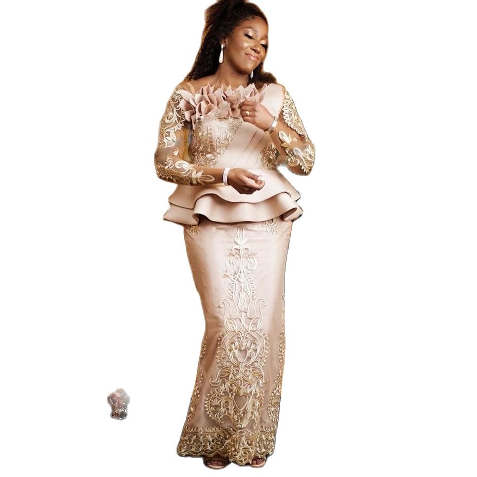 Rose Gold African Mermaid Evening Dresses Aso Ebi Style Lace Ruffles Formal Party Women Dress Plus Size Custom vestidos
