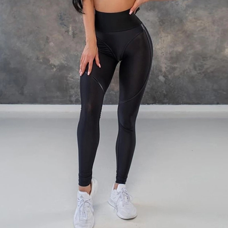 Womens Leggings Sexy Mesh Leggings Women High Waist Tights Woman Black See Through Leggings Womens Sports Yoga Pants Leggins Mujer Workout 230815 - view 3
