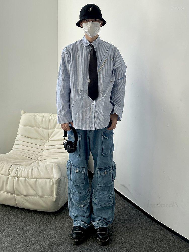 Men's Jeans Y2K Style Multi-pocket Tooling Cargo American Retro Street Harajuku Trousers Washed Mopping Pants Youth Clothing