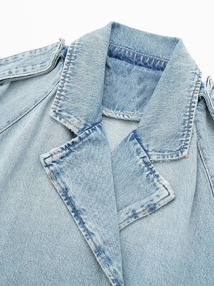 Womens Jackets Belt Denim Trench Coat For Women Spring Casual Lapel Long Sleeve Short Jackets Female Chic Loose Streetwear Botton Jacket 230815