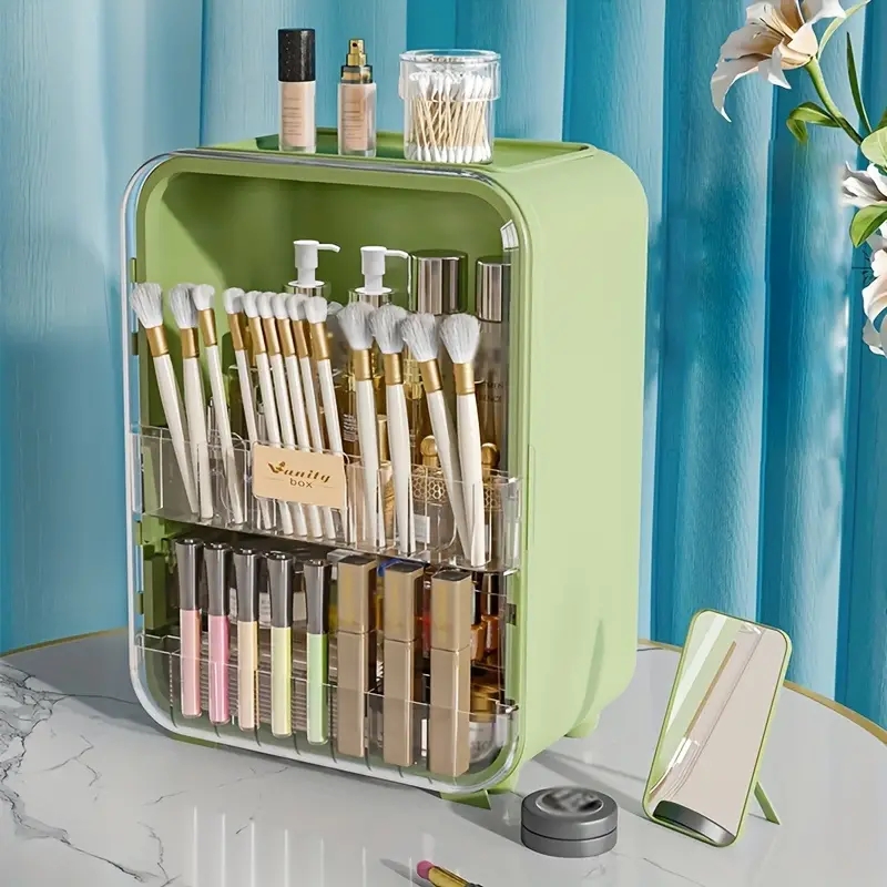 1pc Dustproof Cosmetic Storage Box - Large Capacity Makeup Brush and Skincare Products Organizer with Desktop Display