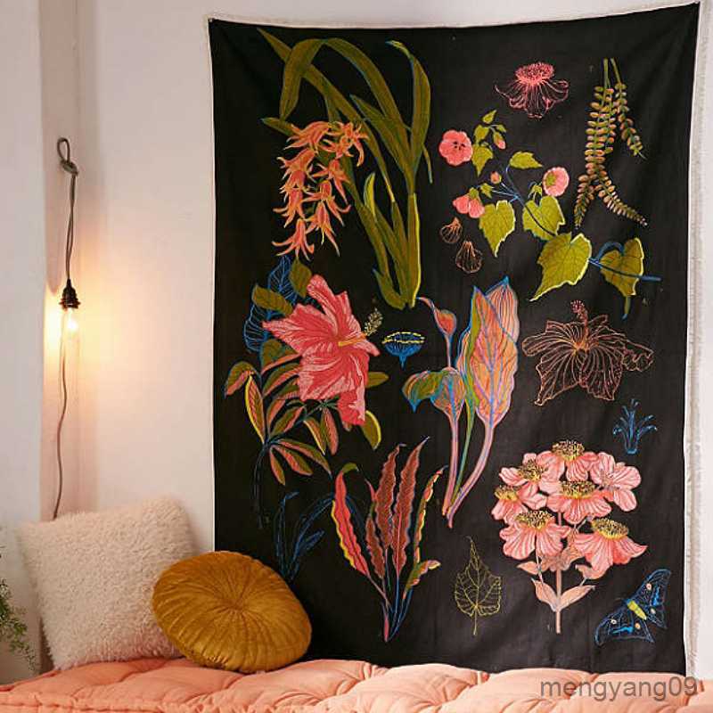 Tapestries Home Floral Wall Hanging Tapestry Pink Flower Wall Hanging Tapestries Plant Print Decor Aesthetic Room Decor R230816