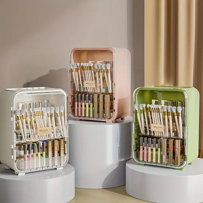 1pc Dustproof Cosmetic Storage Box - Large Capacity Makeup Brush and Skincare Products Organizer with Desktop Display