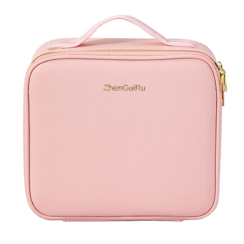 Lighted Makeup Travel Train Case With Mirror LED Light 3 Adjustable Brightness Cosmetic Bag Portable Storage Adjustable Partition Waterproof Toiletry 