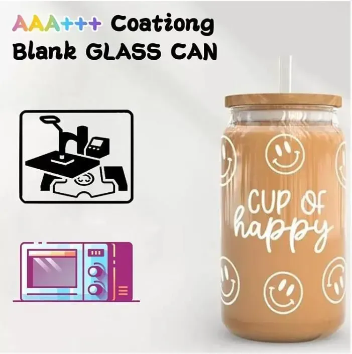 US CA STOCK 16OZ Sublimation Glass Beer Mugs with Bamboo Lid Straw Tumblers DIY Blanks Frosted Clear Can Cups Heat Transfer Cocktail Cups Tu
