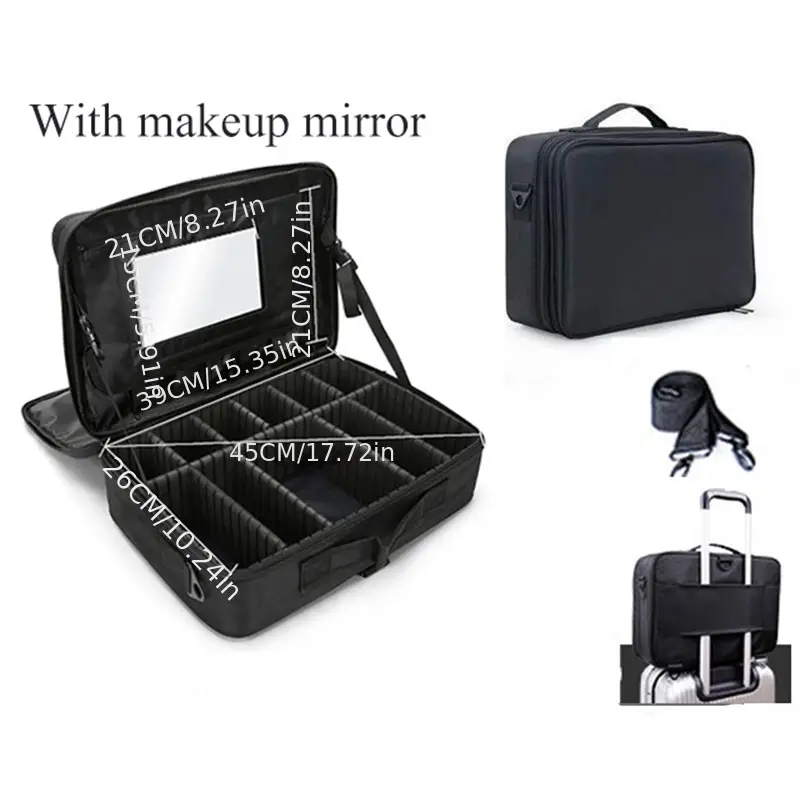 Large Capacity Waterproof Travel Makeup Train Case with Adjustable Dividers, Mirror, and Accessories - Perfect for Professional Makeup Organization
