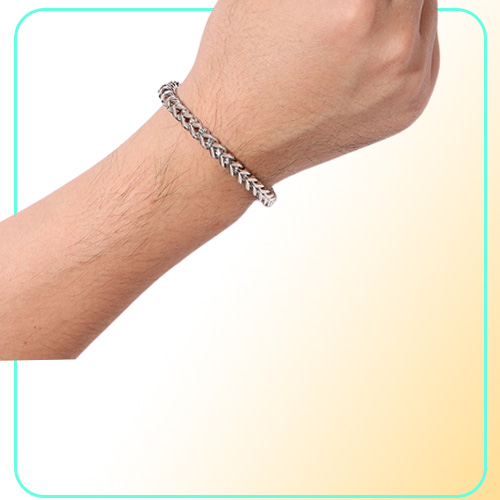 Curb Cuban Double Chains Link Men Bracelet Stainless Steel In Gold Silver Black Color 87quot Male Pulseira Jewelry BR625