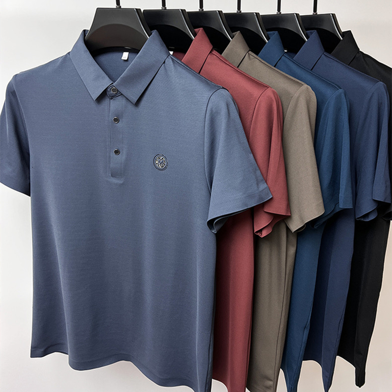 Mens Polos trend Mline embroidery POLO shirt short sleeve summer highend ice silk seamless breathable Tshirt casual mens 230815