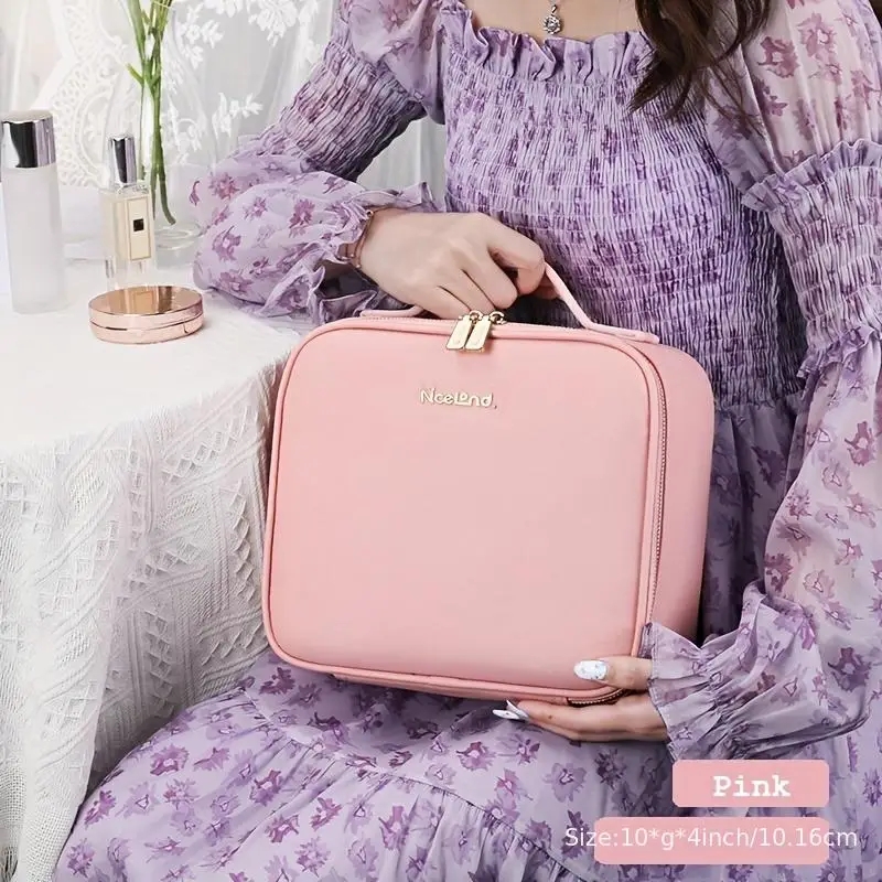 Travel Makeup Bag With Mirror Large Capacity Cosmetic Storage Box Travel Portable Makeup Bag Case With LED Light Mirror Makeup Accessories
